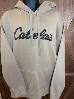 CABELAS Tan Hoodie Embroidered Logo Camo Lined Hood Size SIZE XL